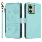 For Motorola Edge 40 5G Global Butterfly Love Flower Multi-card Zipper Wallet Leather Phone Case(Mint Green) - 2