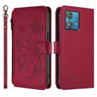 For Motorola Edge 40 Neo 5G Butterfly Love Flower Multi-card Zipper Wallet Leather Phone Case(Wine Red) - 2