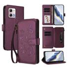 For Motorola Moto G Stylus 2023 4G Butterfly Love Flower Multi-card Zipper Wallet Leather Phone Case(Dark Purple) - 1