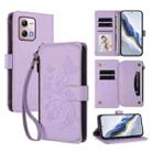 For Motorola Moto G Stylus 2023 4G Butterfly Love Flower Multi-card Zipper Wallet Leather Phone Case(Light Purple) - 1