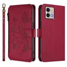 For Motorola Moto G Stylus 5G 2023 Butterfly Love Flower Multi-card Zipper Wallet Leather Phone Case(Wine Red) - 2