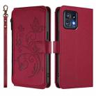 For Motorola Edge+ 2023 / Edge 40 Pro 5G Butterfly Love Flower Multi-card Zipper Wallet Leather Phone Case(Wine Red) - 2