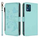 For Motorola Moto E13 2023 4G Butterfly Love Flower Multi-card Zipper Wallet Leather Phone Case(Mint Green) - 2