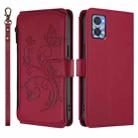For Motorola Moto E22 4G / E22i 4G Butterfly Love Flower Multi-card Zipper Wallet Leather Phone Case(Wine Red) - 2