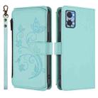 For Motorola Moto E22 4G / E22i 4G Butterfly Love Flower Multi-card Zipper Wallet Leather Phone Case(Mint Green) - 2