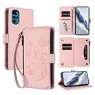 For Motorola Moto G22 4G / E32s Butterfly Love Flower Multi-card Zipper Wallet Leather Phone Case(Pink) - 1