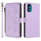 For Motorola Moto G22 4G / E32s Butterfly Love Flower Multi-card Zipper Wallet Leather Phone Case(Light Purple) - 2