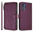 For Motorola Moto G62 5G Global Butterfly Love Flower Multi-card Zipper Wallet Leather Phone Case(Dark Purple) - 2