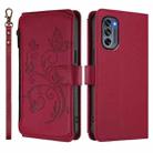 For Motorola Moto G62 5G Global Butterfly Love Flower Multi-card Zipper Wallet Leather Phone Case(Wine Red) - 2