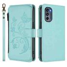 For Motorola Moto G62 5G Global Butterfly Love Flower Multi-card Zipper Wallet Leather Phone Case(Mint Green) - 2