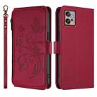 For Motorola Moto G32 Butterfly Love Flower Multi-card Zipper Wallet Leather Phone Case(Wine Red) - 2