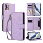 For Motorola Moto G32 Butterfly Love Flower Multi-card Zipper Wallet Leather Phone Case(Light Purple) - 1