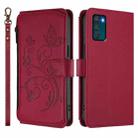 For Motorola Moto G42 4G Butterfly Love Flower Multi-card Zipper Wallet Leather Phone Case(Wine Red) - 2