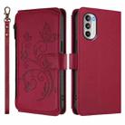 For Motorola Moto G52 4G / G82 5G Butterfly Love Flower Multi-card Zipper Wallet Leather Phone Case(Wine Red) - 2