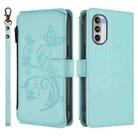 For Motorola Moto G52 4G / G82 5G Butterfly Love Flower Multi-card Zipper Wallet Leather Phone Case(Mint Green) - 2