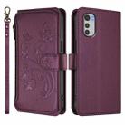 For Motorola Moto E32 4G Global Butterfly Love Flower Multi-card Zipper Wallet Leather Phone Case(Dark Purple) - 2