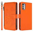 For Motorola Moto E32 4G Global Butterfly Love Flower Multi-card Zipper Wallet Leather Phone Case(Orange) - 2