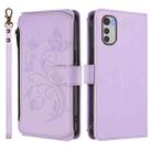 For Motorola Moto E32 4G Global Butterfly Love Flower Multi-card Zipper Wallet Leather Phone Case(Light Purple) - 2