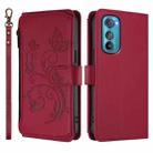 For Motorola Edge 30 Butterfly Love Flower Multi-card Zipper Wallet Leather Phone Case(Wine Red) - 2