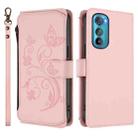 For Motorola Edge 30 Butterfly Love Flower Multi-card Zipper Wallet Leather Phone Case(Pink) - 2