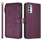 For Motorola Moto G 5G 2022 Butterfly Love Flower Multi-card Zipper Wallet Leather Phone Case(Dark Purple) - 2