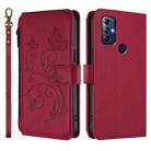 For Motorola Moto G Play 2022 Butterfly Love Flower Multi-card Zipper Wallet Leather Phone Case(Wine Red) - 2