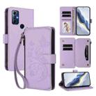 For Motorola Moto G Play 2022 Butterfly Love Flower Multi-card Zipper Wallet Leather Phone Case(Light Purple) - 1