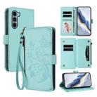 For Motorola Moto G200 5G Butterfly Love Flower Multi-card Zipper Wallet Leather Phone Case(Mint Green) - 1