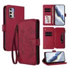 For Motorola Moto G Stylus 2022 4G Butterfly Love Flower Multi-card Zipper Wallet Leather Phone Case(Wine Red) - 1