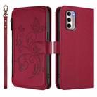 For Motorola Moto G Stylus 2022 4G Butterfly Love Flower Multi-card Zipper Wallet Leather Phone Case(Wine Red) - 2