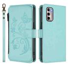 For Motorola Moto G Stylus 2022 4G Butterfly Love Flower Multi-card Zipper Wallet Leather Phone Case(Mint Green) - 2
