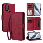 For Motorola Moto G Power 2022 Butterfly Love Flower Multi-card Zipper Wallet Leather Phone Case(Wine Red) - 1