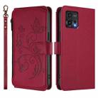 For Motorola Moto G72 Butterfly Love Flower Multi-card Zipper Wallet Leather Phone Case(Wine Red) - 2