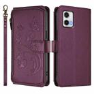 For Motorola Moto G73 5G Butterfly Love Flower Multi-card Zipper Wallet Leather Phone Case(Dark Purple) - 2