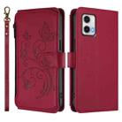 For Motorola Moto G73 5G Butterfly Love Flower Multi-card Zipper Wallet Leather Phone Case(Wine Red) - 2