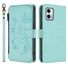 For Motorola Moto G73 5G Butterfly Love Flower Multi-card Zipper Wallet Leather Phone Case(Mint Green) - 2