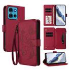 For Motorola Moto G75 5G Butterfly Love Flower Multi-card Zipper Wallet Leather Phone Case(Wine Red) - 1