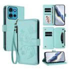 For Motorola Moto G75 5G Butterfly Love Flower Multi-card Zipper Wallet Leather Phone Case(Mint Green) - 1