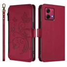 For Motorola Moto G84 5G Butterfly Love Flower Multi-card Zipper Wallet Leather Phone Case(Wine Red) - 2