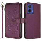 For Motorola Moto G85 5G Butterfly Love Flower Multi-card Zipper Wallet Leather Phone Case(Dark Purple) - 2