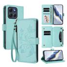 For Motorola Moto G86 Power Butterfly Love Flower Multi-card Zipper Wallet Leather Phone Case(Mint Green) - 1
