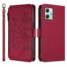 For Motorola Moto G54 5G / G64 India Butterfly Love Flower Multi-card Zipper Wallet Leather Phone Case(Wine Red) - 2