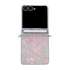 For Samsung Galaxy Flip7 5G Side Buckle Axis Pearlescent Shell Texture Phone Case(Pink Green) - 1