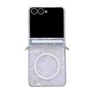 For Samsung Galaxy Flip7 5G Side Buckle Axis Pearlescent Shell Texture MagSafe Phone Case(White) - 1