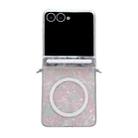 For Samsung Galaxy Flip7 5G Side Buckle Axis Pearlescent Shell Texture MagSafe Phone Case(Pink Green) - 1