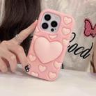 For iPhone 15 Pro 3D Heart Holder Silicone Phone Case(Pink) - 3