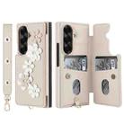 For Samsung Galaxy Z Fold7 5G Crossbody Flower Pattern Leather Phone Case(White) - 2