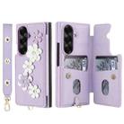 For Samsung Galaxy Z Fold7 5G Crossbody Flower Pattern Leather Phone Case(Purple) - 2