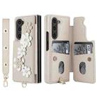 For Samsung Galaxy Z Fold5 Crossbody Flower Pattern Leather Phone Case(White) - 2