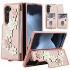 For Samsung Galaxy Z Fold5 Crossbody Flower Pattern Leather Phone Case(Rose Gold) - 1